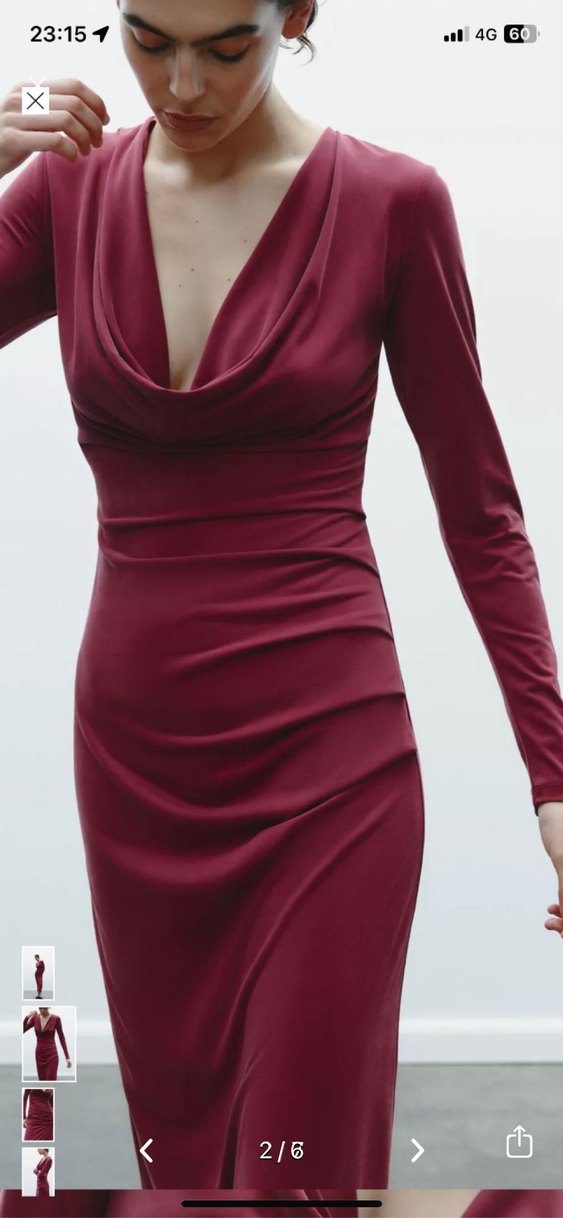 Zara Bordo Drapeli Uzun Kadın Elbise - Görsel 2