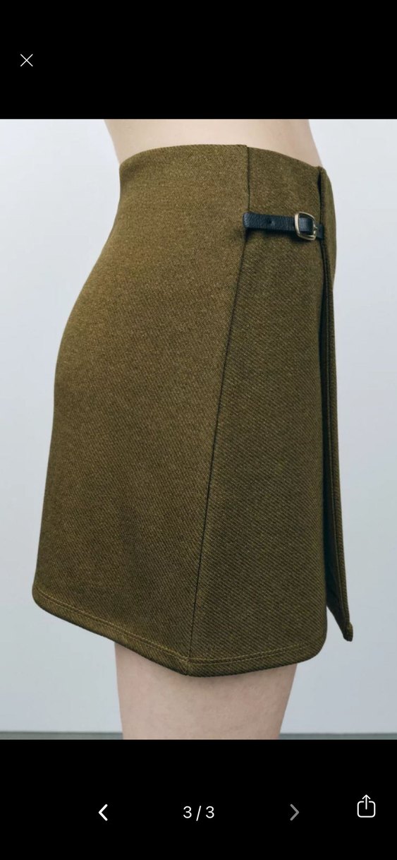 Kemer Detaylı Kadın Haki Mini Etek - Görsel 3