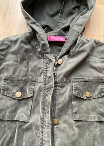 Gri Kapüşonlu Düğmeli Kadın Ceket Süet - Görsel 2