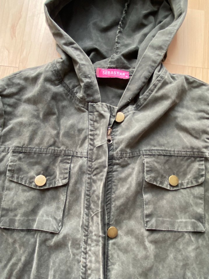 Gri Kapüşonlu Düğmeli Kadın Ceket Süet - Görsel 2