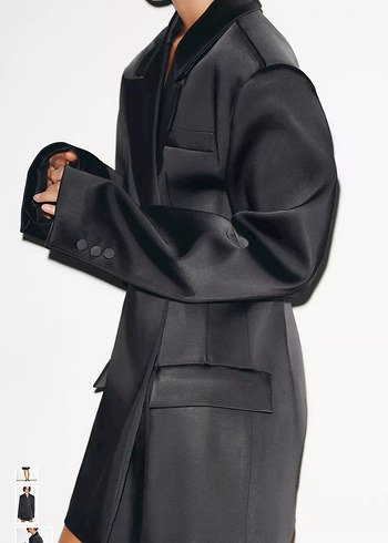 Zara Saten Yüzeyli Düğmeli Blazer - Görsel 3