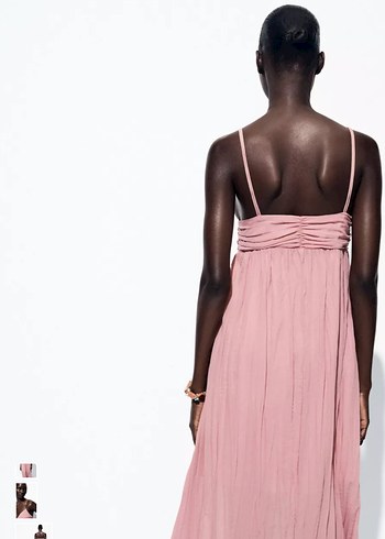 Pembe Drapeli Uzun Askılı Elbise - Görsel 5