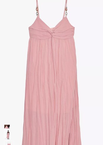 Pembe Drapeli Uzun Askılı Elbise - Görsel 6