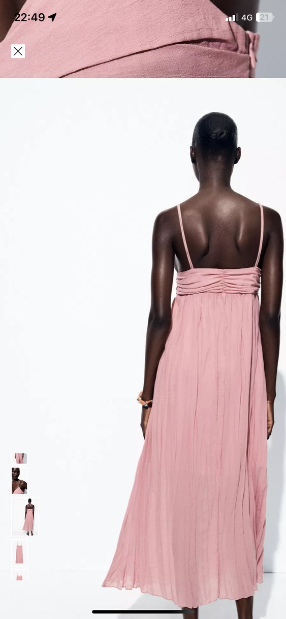 Pembe Drapeli Uzun Askılı Elbise - Görsel 5