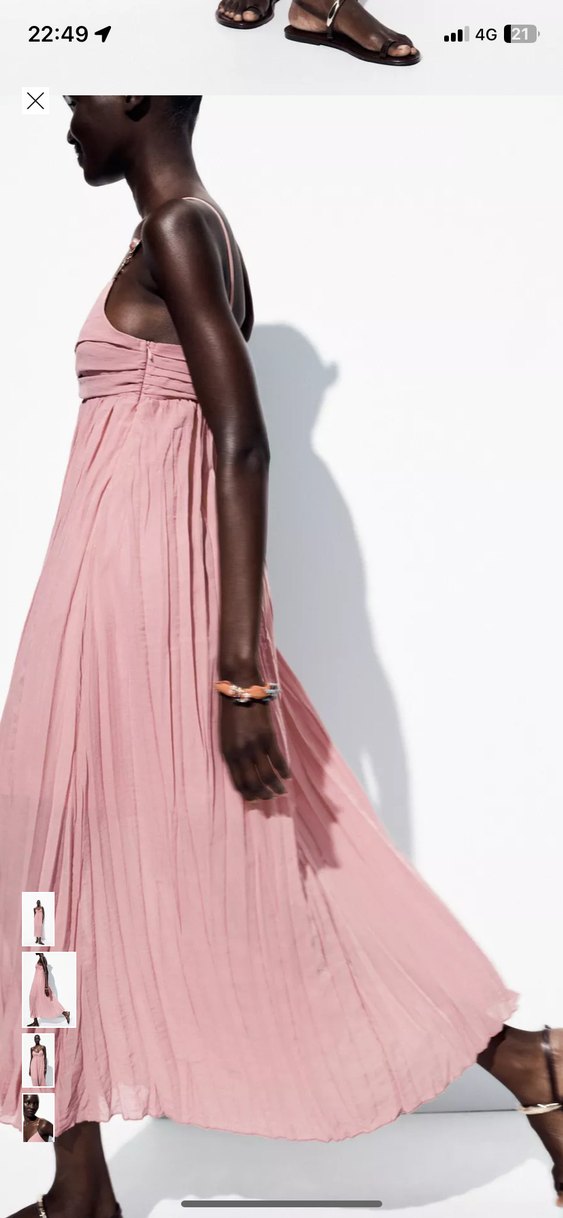 Pembe Drapeli Uzun Askılı Elbise - Görsel 2