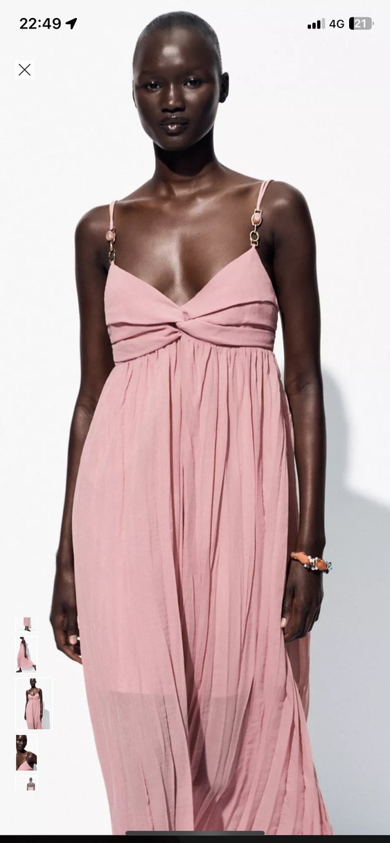 Pembe Drapeli Uzun Askılı Elbise - Görsel 3