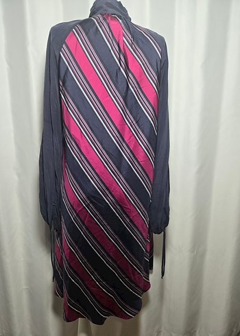 Uzun Kollu Yüksek Yakalı Çizgili Kadın Elbise - Görsel 2