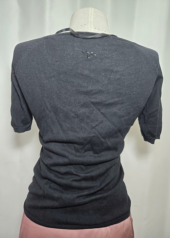 #silk&cashmere V Yaka Siyah Kısa Kollu Kadın Kazak - Görsel 3