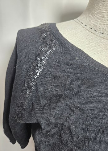 #silk&cashmere V Yaka Siyah Kısa Kollu Kadın Kazak - Görsel 2