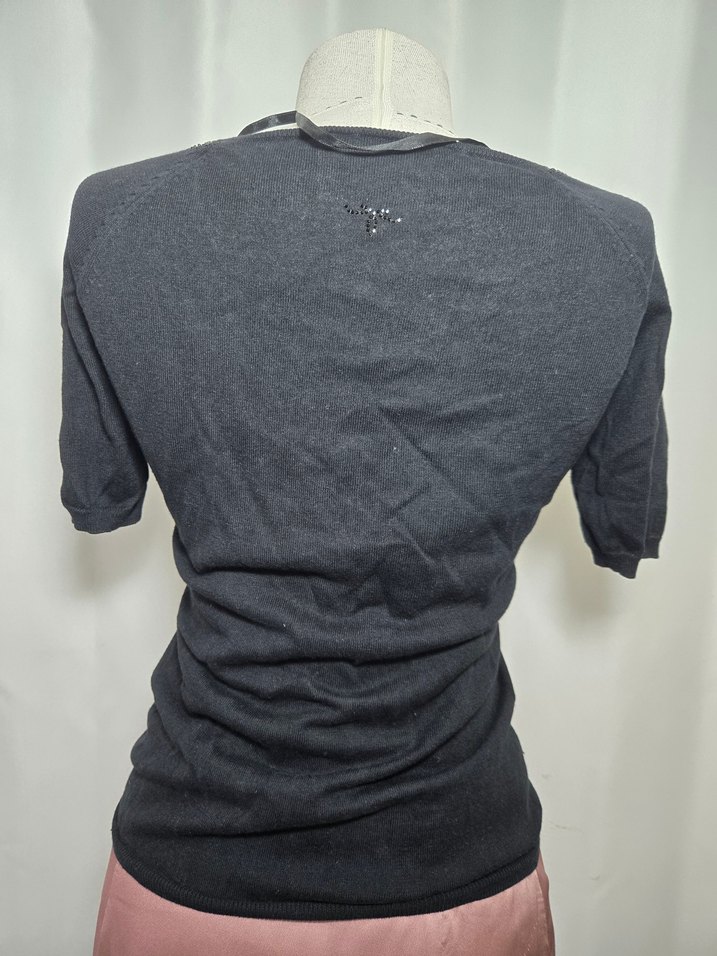 #silk&cashmere V Yaka Siyah Kısa Kollu Kadın Kazak - Görsel 3