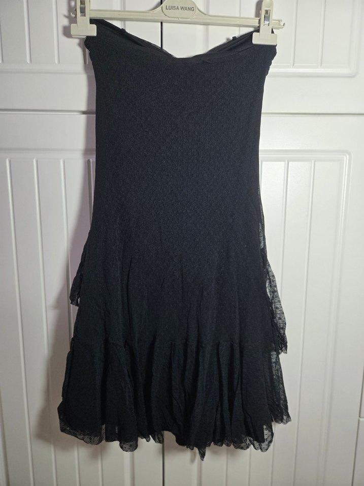 #pologarage Siyah Straplez Fırfırlı tül Abiye Elbise - Görsel 2