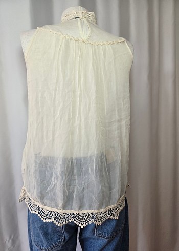 # zara Dantelli Bej Kolsuz Bohem Bluz - Görsel 3