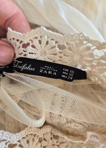 # zara Dantelli Bej Kolsuz Bohem Bluz - Görsel 5