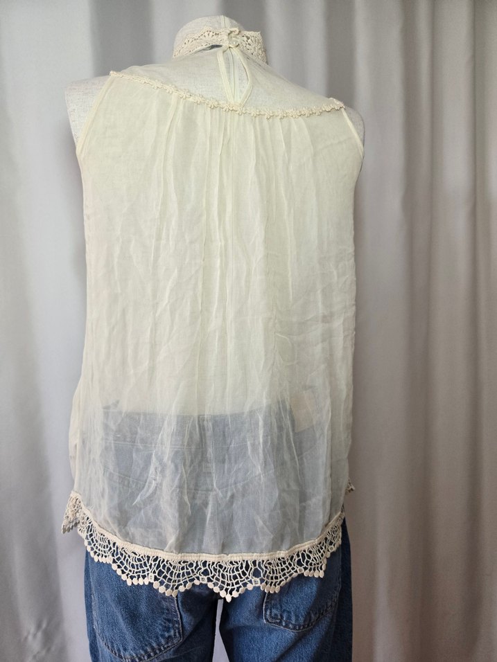 # zara Dantelli Bej Kolsuz Bohem Bluz - Görsel 3