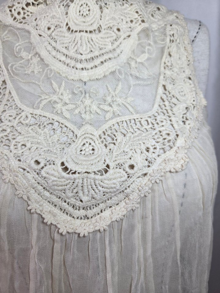 # zara Dantelli Bej Kolsuz Bohem Bluz - Görsel 2