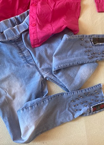 LC Waikiki Pembe Kız Gömlek ve Kot Pantolon Takımı