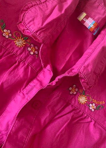 5 Yaş Beden pembe Renk Pembe Kız Gömlek ve Kot Pantolon Takımı