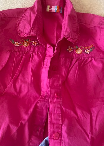 5 Yaş Beden Pembe Kız Gömlek ve Kot Pantolon Takımı