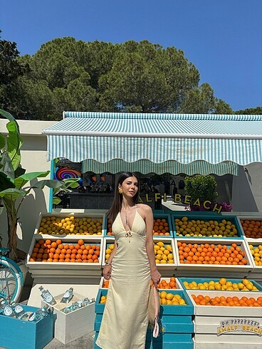 xs Beden Sarı Keten Uzun Elbise
