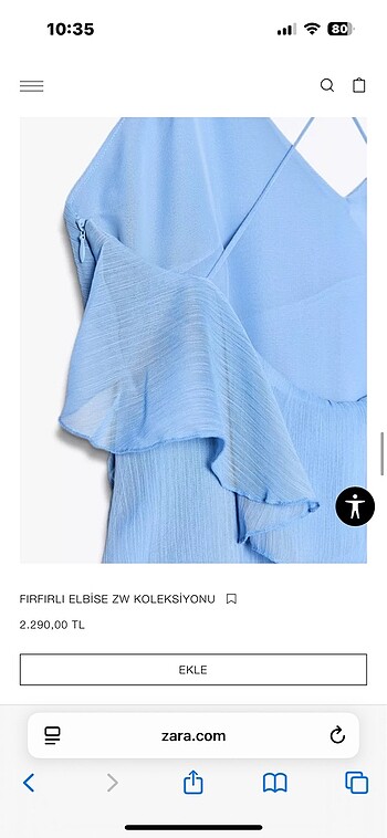 Zara Zara Fırfırlı Mavi elbise