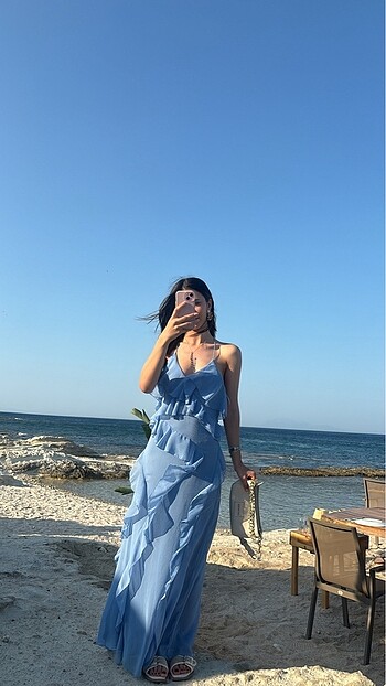 xs Beden mavi Renk Zara Fırfırlı Mavi elbise