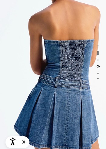 Bershka Mavi Straplez Kot Midi Elbise