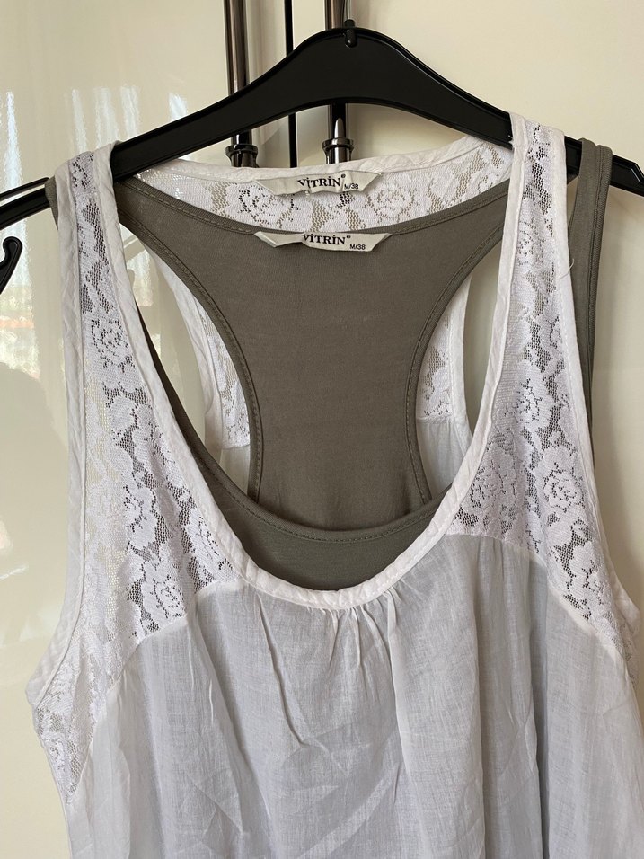 Dantel Detaylı Beyaz Midi Keten Elbise - Görsel 2