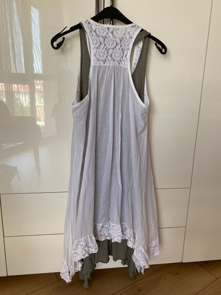 Dantel Detaylı Beyaz Midi Keten Elbise - Görsel 3