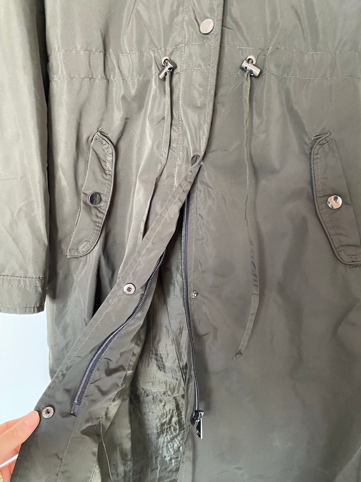 Düğmeli Uzun Kadın #yağmurluk - Haki - Görsel 2