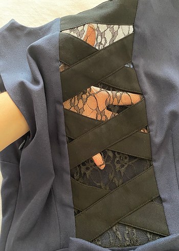 Kolsuz V Yaka Lacivert Midi #peplum #elbise - Görsel 3