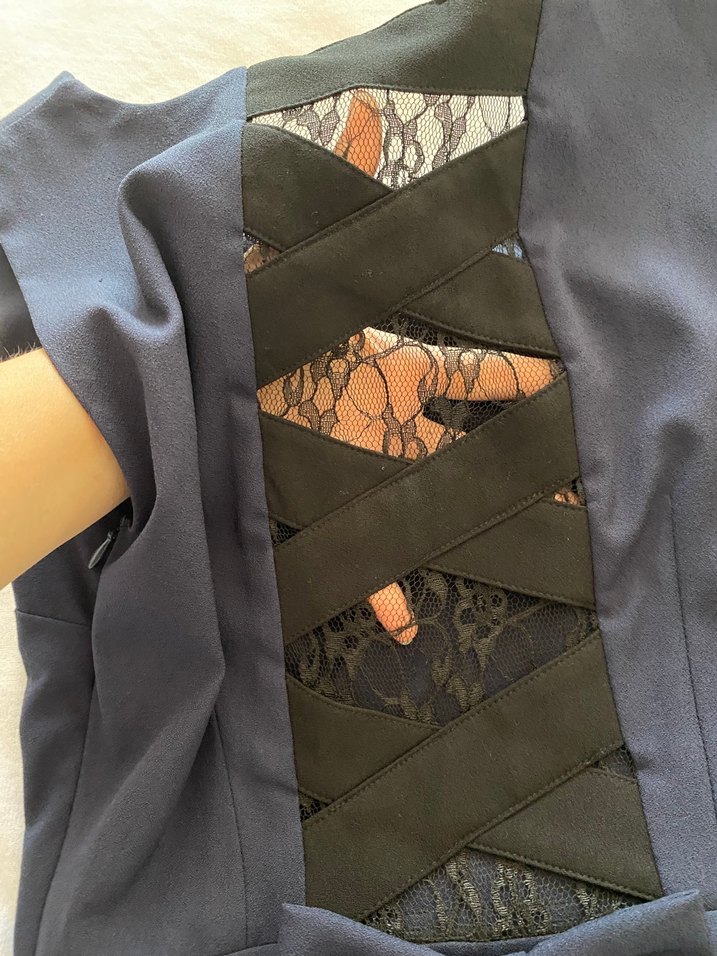 Kolsuz V Yaka Lacivert Midi #peplum #elbise - Görsel 3