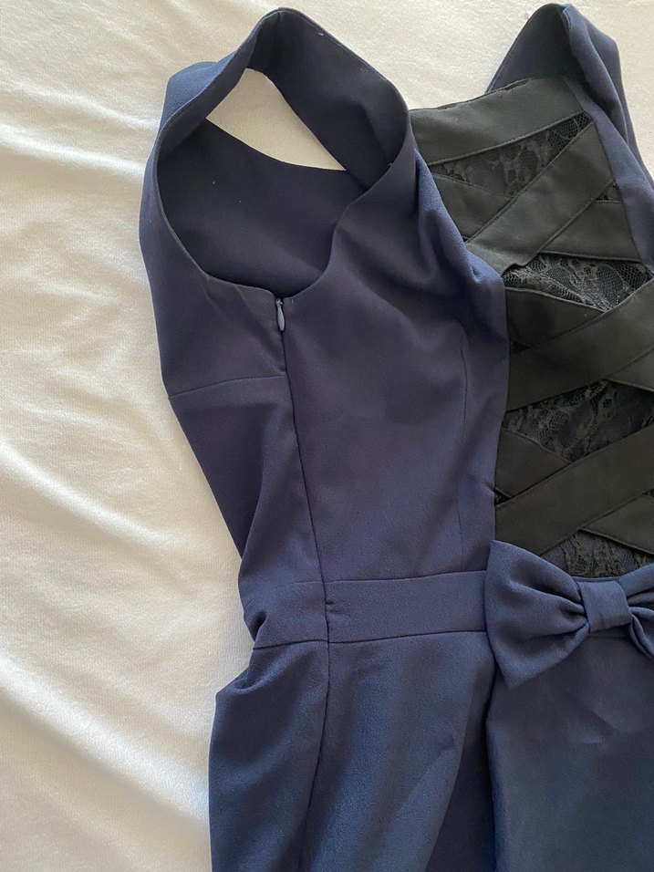 Kolsuz V Yaka Lacivert Midi #peplum #elbise - Görsel 4