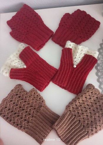 Bohem Bordo Örgü Kadın Eldiven - Görsel 2