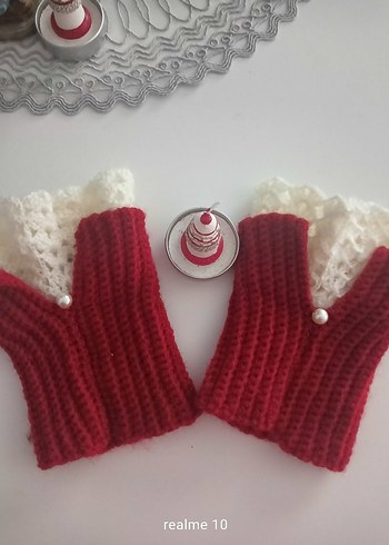 Bohem Bordo Örgü Kadın Eldiven - Görsel 3