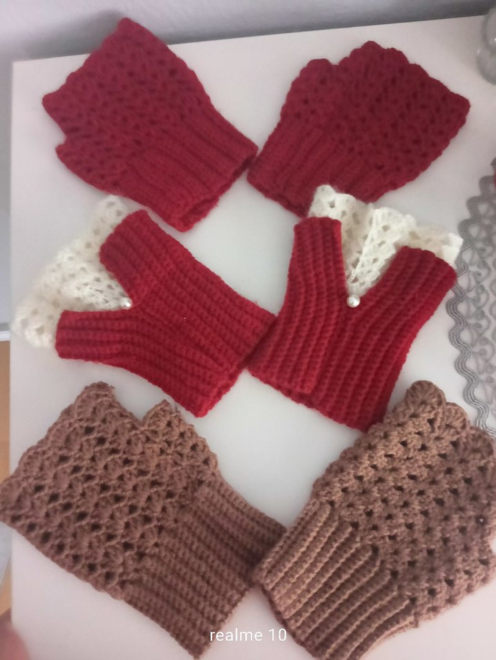 Bohem Bordo Örgü Kadın Eldiven - Görsel 2