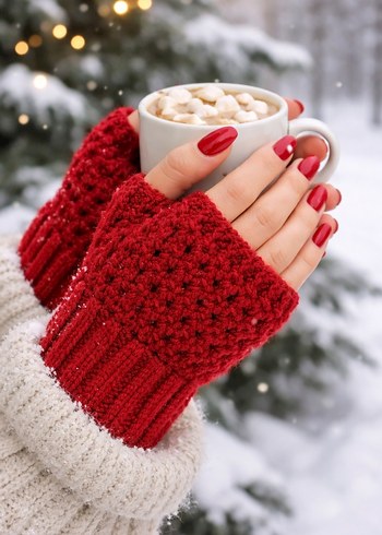 Kırmızı Kadın Örgü Eldiven - Görsel 2