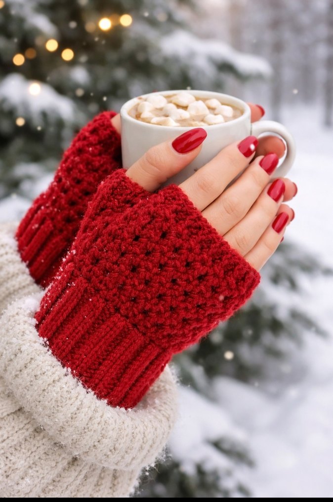 Kırmızı Kadın Örgü Eldiven - Görsel 2