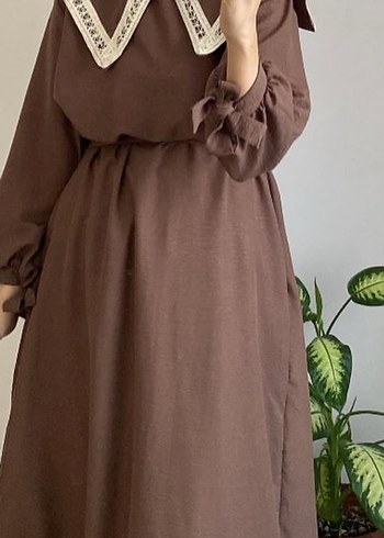 Suud Collection Drapeli Kahverengi Uzun Keten Elbise