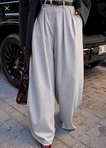 Gri Palazzo Pantolon - Görsel 3