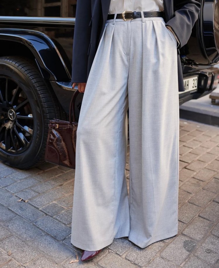 Gri Palazzo Pantolon - Görsel 4