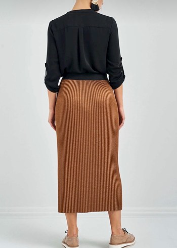 Zara Triko Pilili Uzun Kadın Etek - Görsel 5