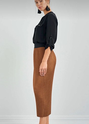 Zara Triko Pilili Uzun Kadın Etek - Görsel 4