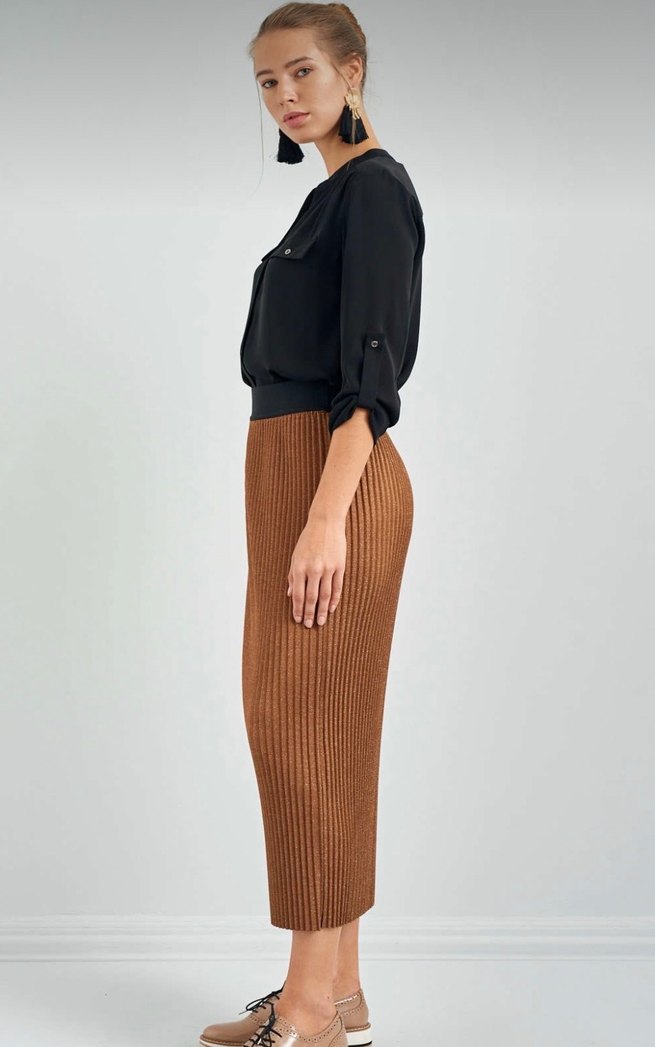 Zara Triko Pilili Uzun Kadın Etek - Görsel 4