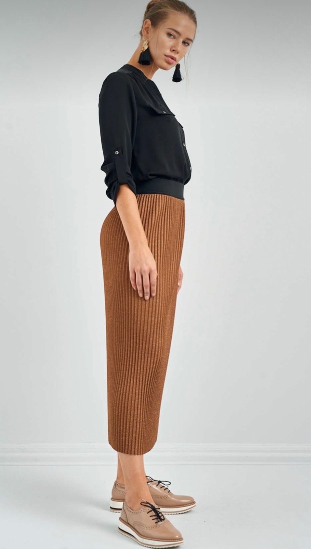 Zara Triko Pilili Uzun Kadın Etek - Görsel 3