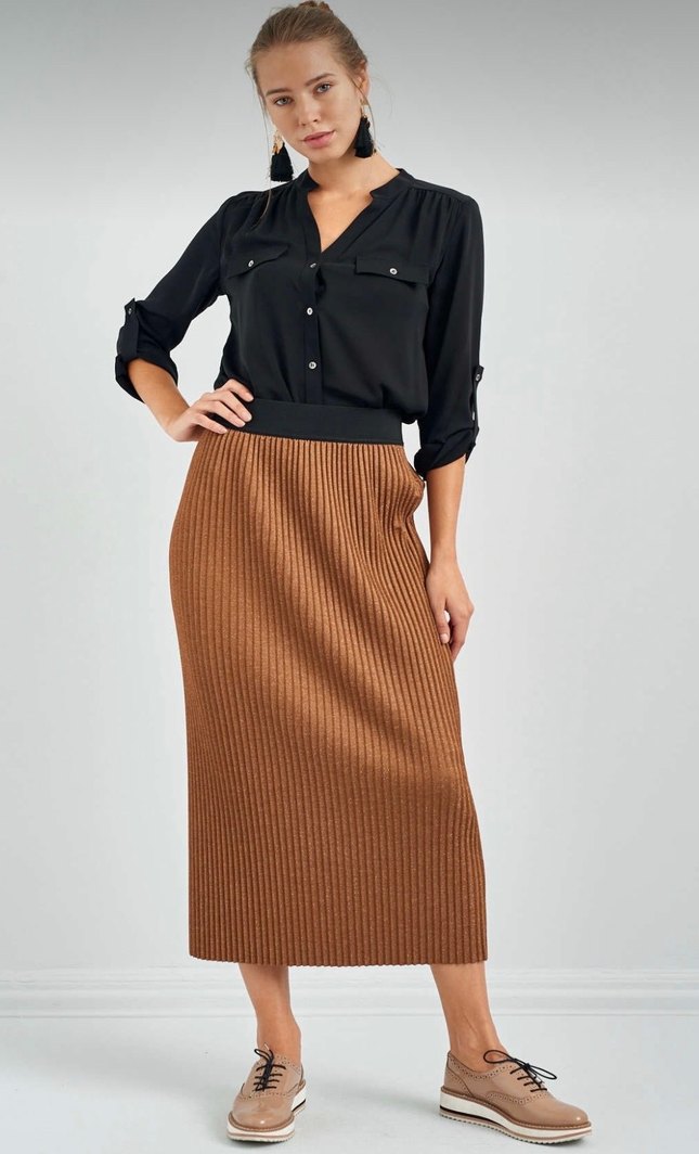 Zara Triko Pilili Uzun Kadın Etek - Görsel 2