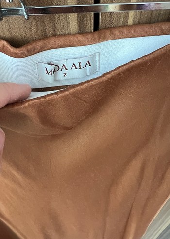 Kadın Kahverengi saten Midi Etek - Görsel 4