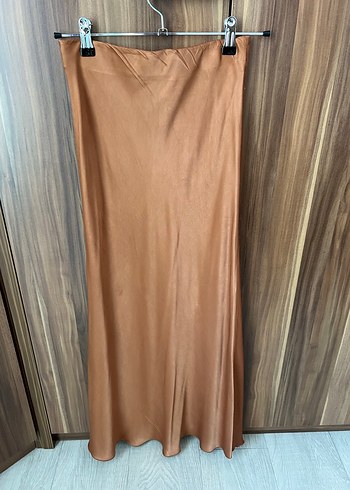 Kadın Kahverengi saten Midi Etek - Görsel 2