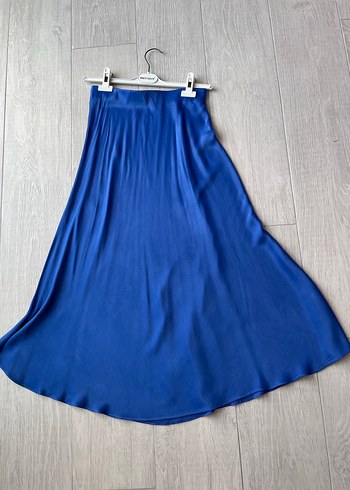 Kadın Saks Mavi Uzun Saten Etek - Görsel 2