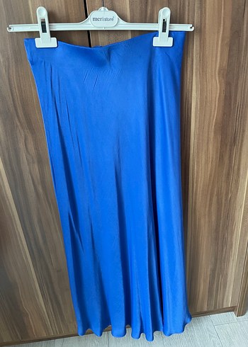 Kadın Saks Mavi Uzun Saten Etek - Görsel 5