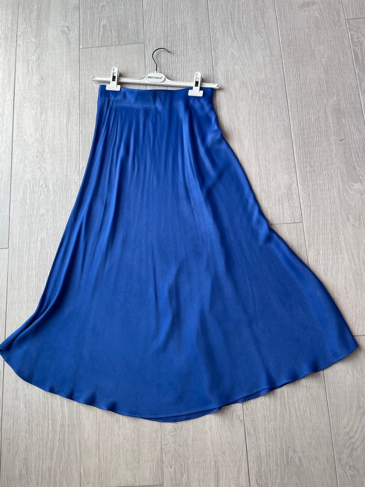Kadın Saks Mavi Uzun Saten Etek - Görsel 2